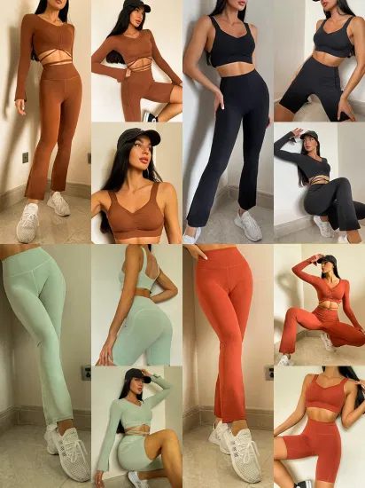 Abbigliamento fitness autunno e inverno Pantaloni svasati slim femminili Reggiseno sportivo rugoso Giacca da yoga Pantaloncini sportivi Quattro