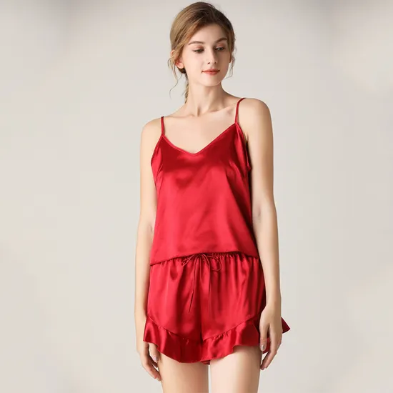 Pigiama da notte sexy da donna con bretelle in pizzo personalizzato in cotone di seta all'ingrosso